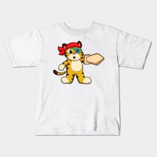 Tiger as Pirate with Eye patch & Sword Kids T-Shirt